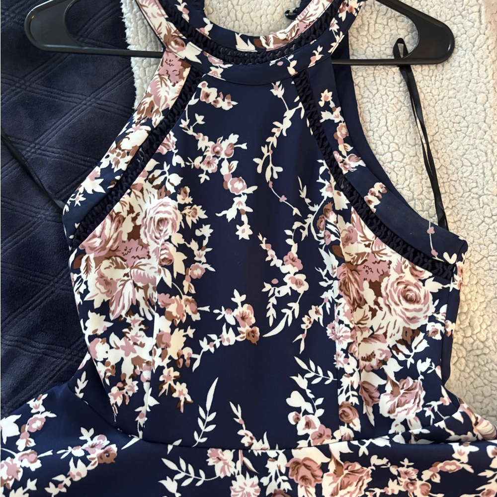 B Darlin Navy Floral Halter Mini Dress